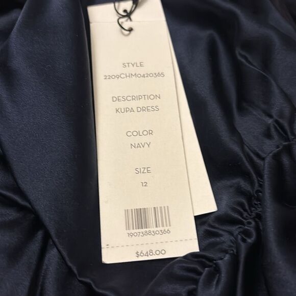 Veronica Beard "Kupa" ruched strapless midi dress in luxe silk Navy NWT $648 - Picture 6 of 6